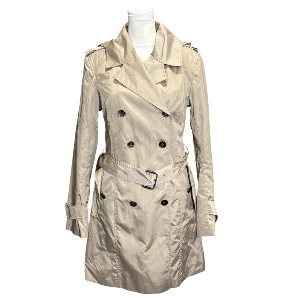 Cole Haan Women Double Breasted Trench Coat Size Small Khaki Beige